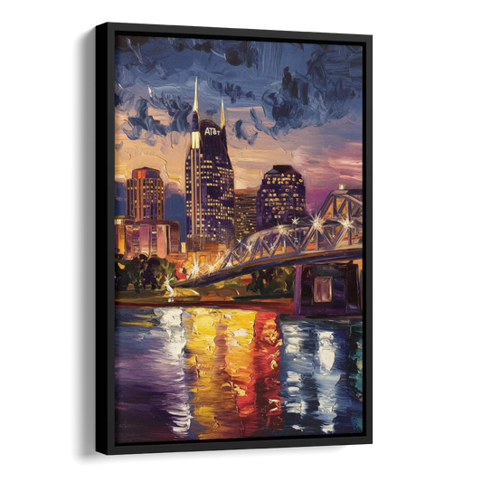Nashville Cumberland River Views Side - Black Canvas Wall Art