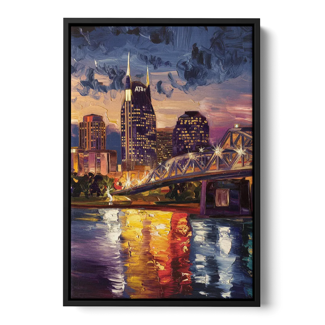 Nashville Cumberland River Views Front - Black Canvas Wall Art