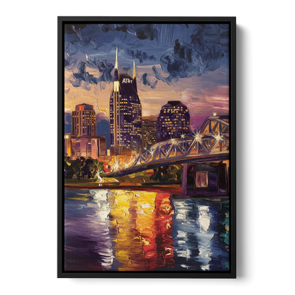 Nashville Cumberland River Views Front - Black Canvas Wall Art