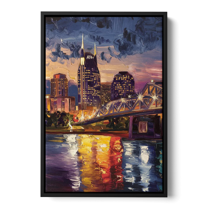 Nashville Cumberland River Views Front - Black Canvas Wall Art