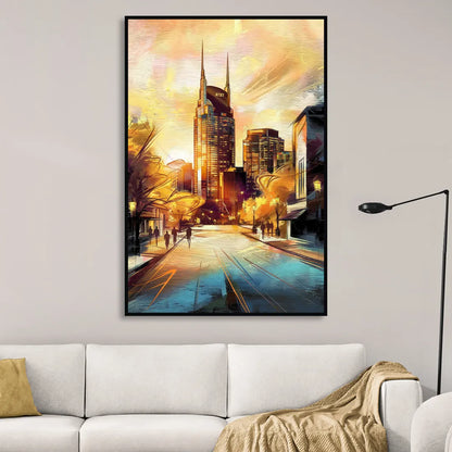 Nashville Downtown Streets Sitting Room - Black Canvas Wall Art