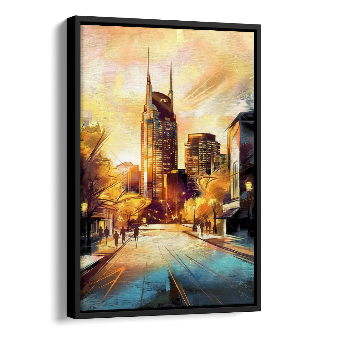 Nashville Downtown Streets Side - Black Canvas Wall Art