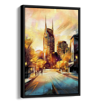Nashville Downtown Streets Side - Black Canvas Wall Art