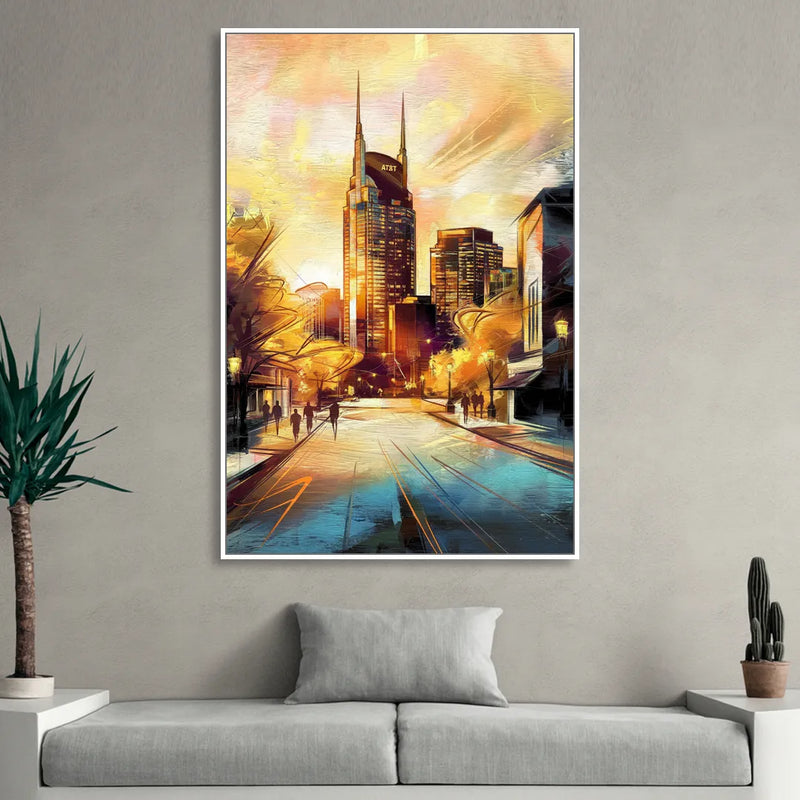Nashville Downtown Streets Sitting Room - White Canvas Wall Art