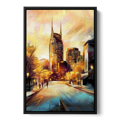 Nashville Downtown Streets Front - Black Canvas Wall Art