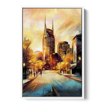 Nashville Downtown Streets Front - White Canvas Wall Art