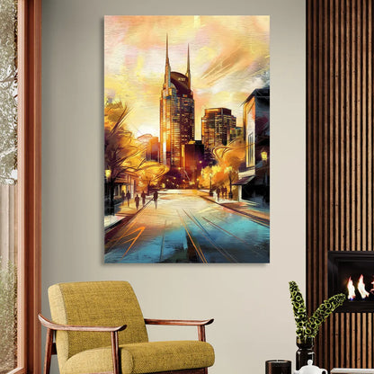Nashville Downtown Streets Living Room - Canvas Wall Art