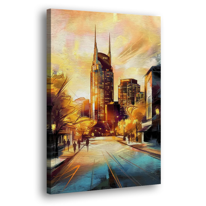 Nashville Downtown Streets Side - Canvas Wall Art