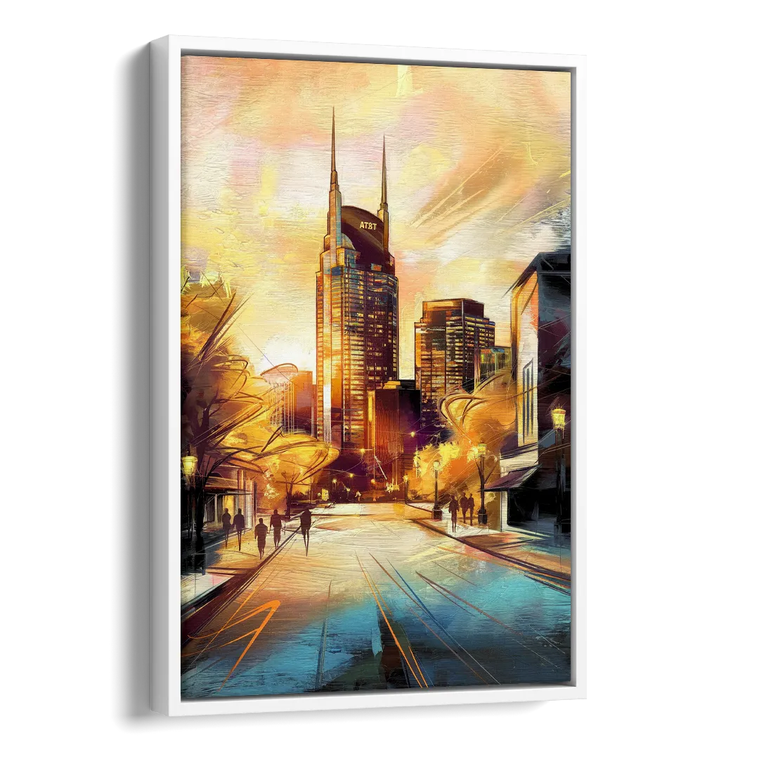 Nashville Downtown Streets Side - White Canvas Wall Art