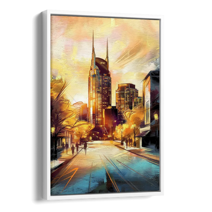 Nashville Downtown Streets Side - White Canvas Wall Art