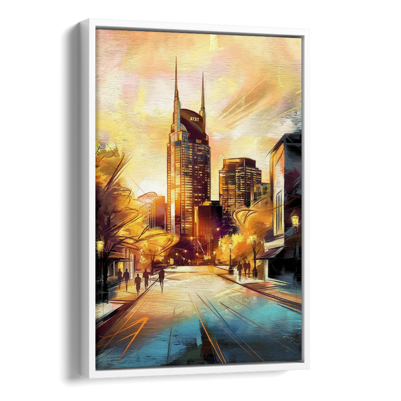 Nashville Downtown Streets Side - White Canvas Wall Art