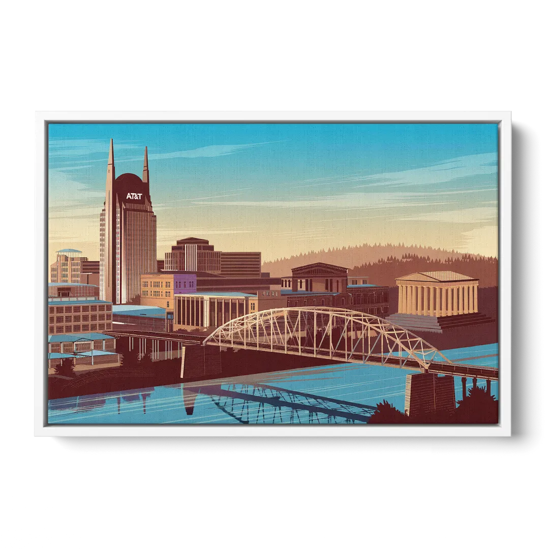 Nashville Historic Landmarks Front - White Canvas Wall Art