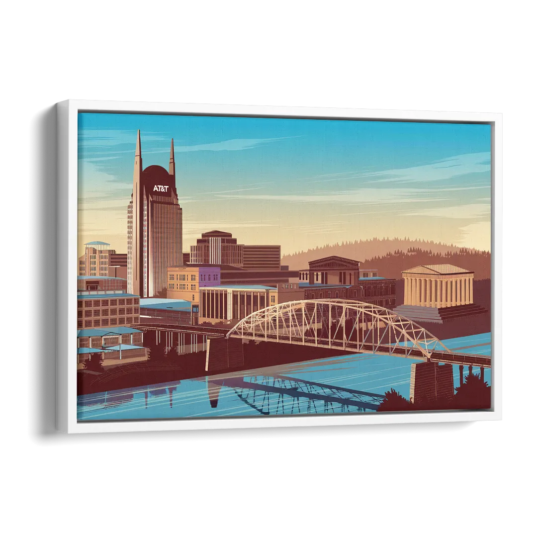 Nashville Historic Landmarks Side - White Canvas Wall Art