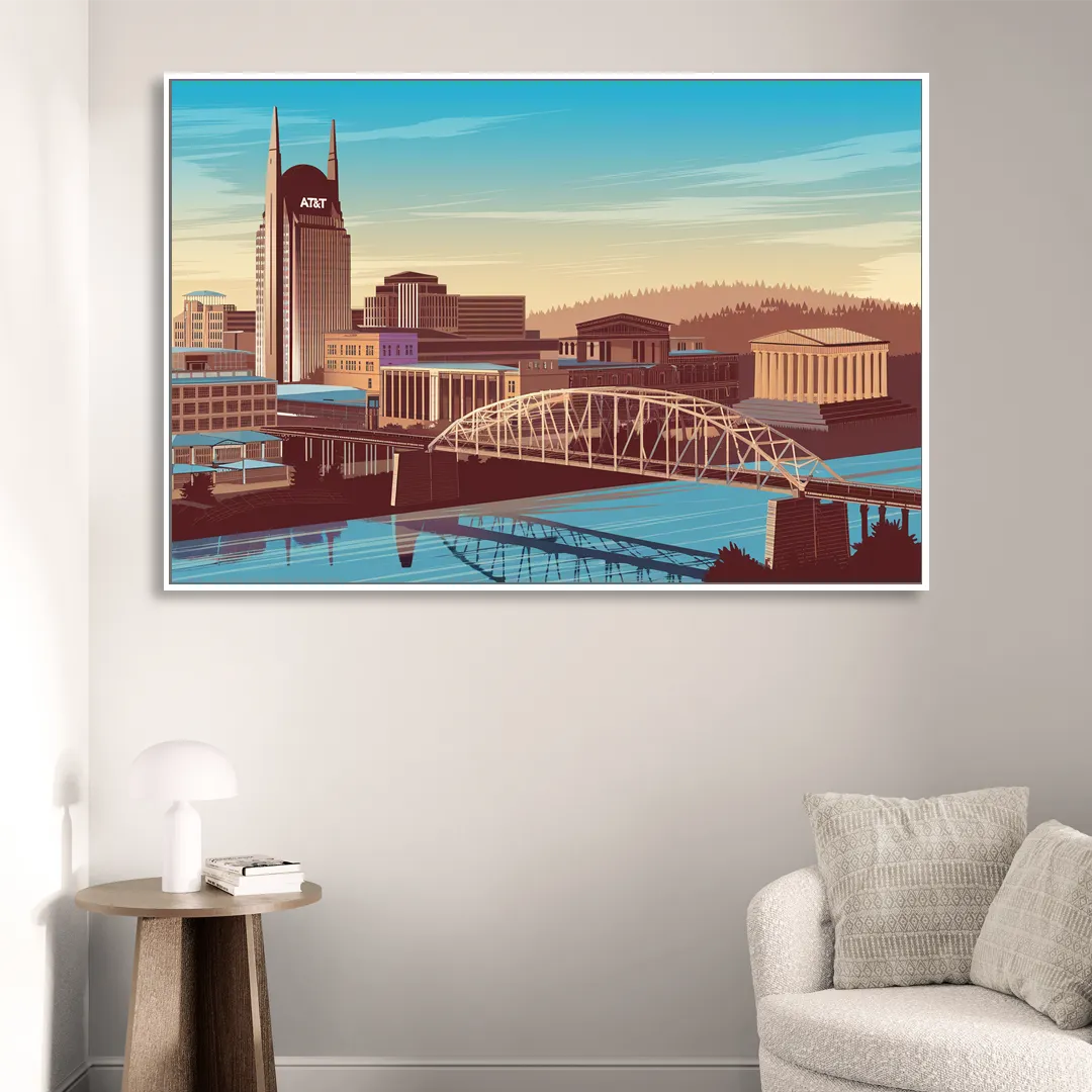 Nashville Historic Landmarks Living Room - White Canvas Wall Art