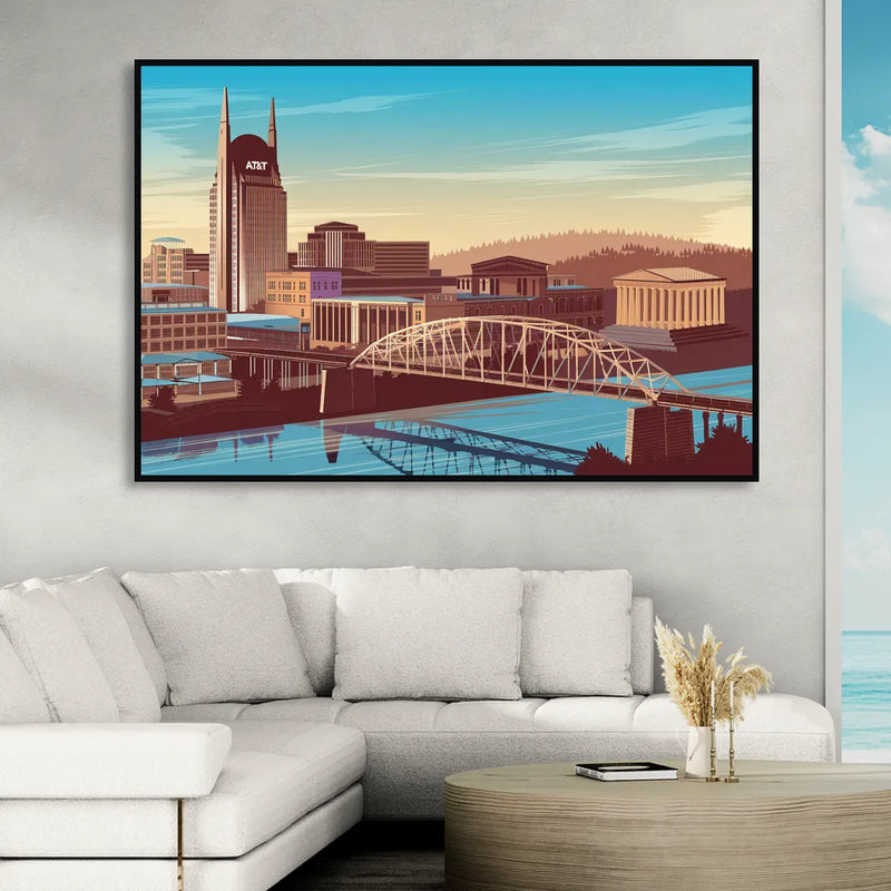 Nashville Historic Landmarks Sitting Room - Black Canvas Wall Art