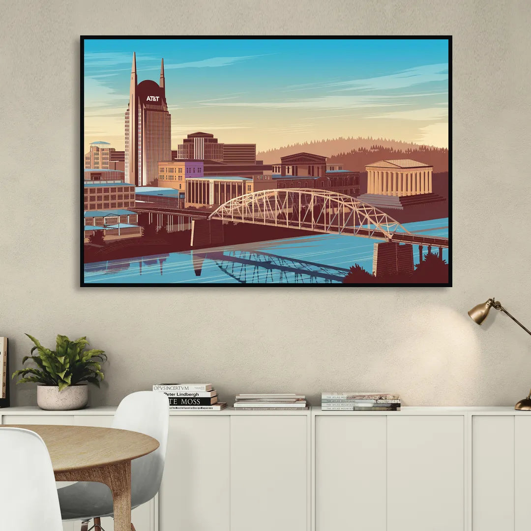 Nashville Historic Landmarks Living Room - Black Canvas Wall Art