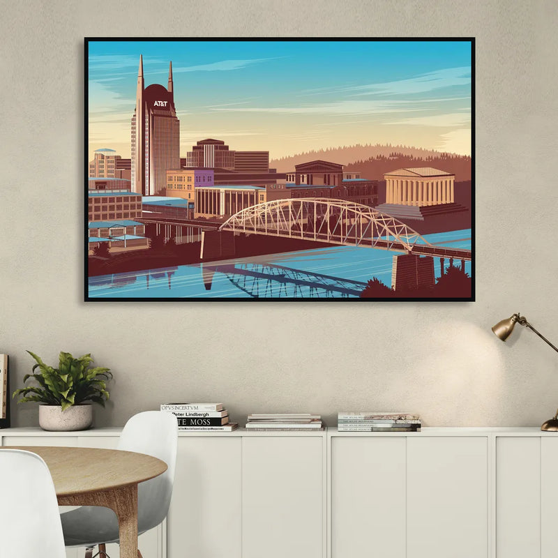 Nashville Historic Landmarks Living Room - Black Canvas Wall Art