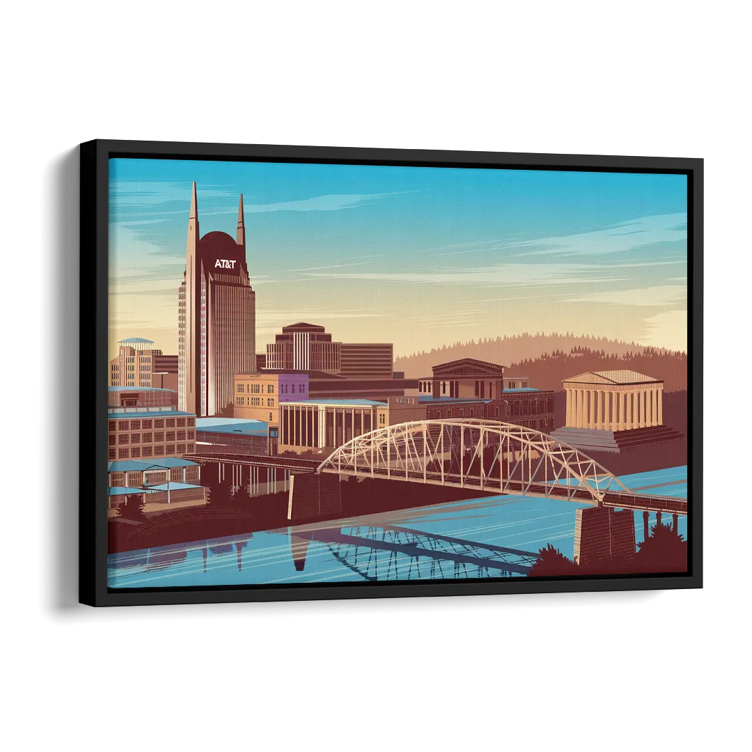 Nashville Historic Landmarks Side - Black Canvas Wall Art