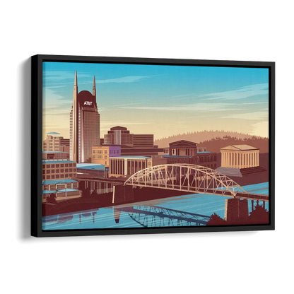Nashville Historic Landmarks Side - Black Canvas Wall Art