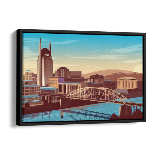 Nashville Historic Landmarks Side - Black Canvas Wall Art