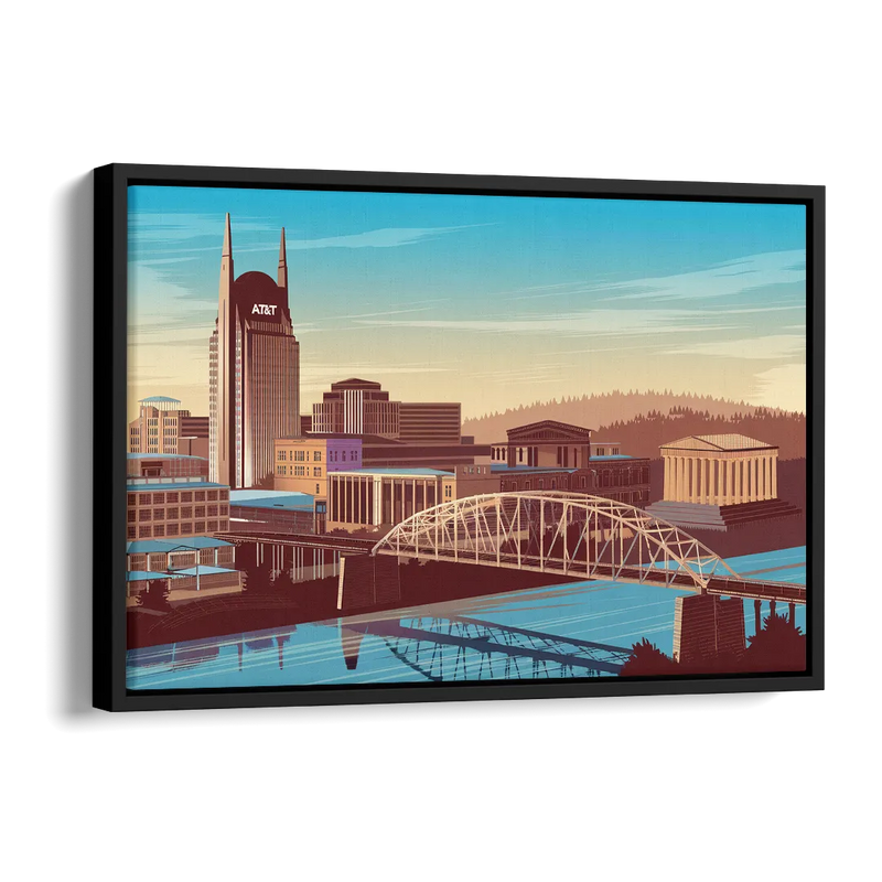 Nashville Historic Landmarks Side - Black Canvas Wall Art
