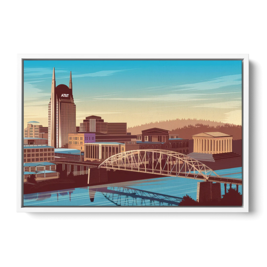 Nashville Historic Landmarks - White Framed Canvas Wall Art - Front