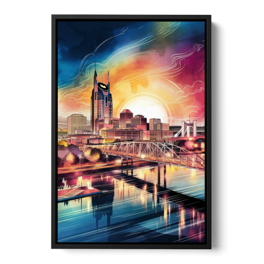 Nashville Iconic Locations - Black Framed Canvas Wall Art - Front
