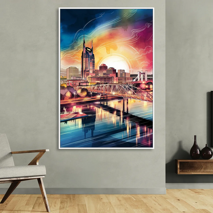 Nashville Iconic Locations Living Room - White Canvas Wall Art