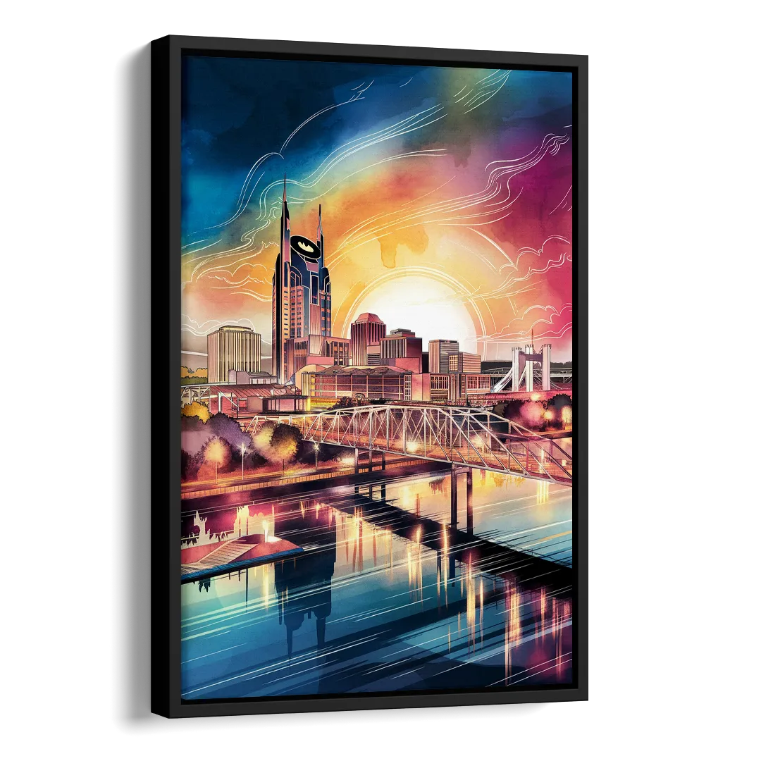 Nashville Iconic Locations Side - Black Canvas Wall Art