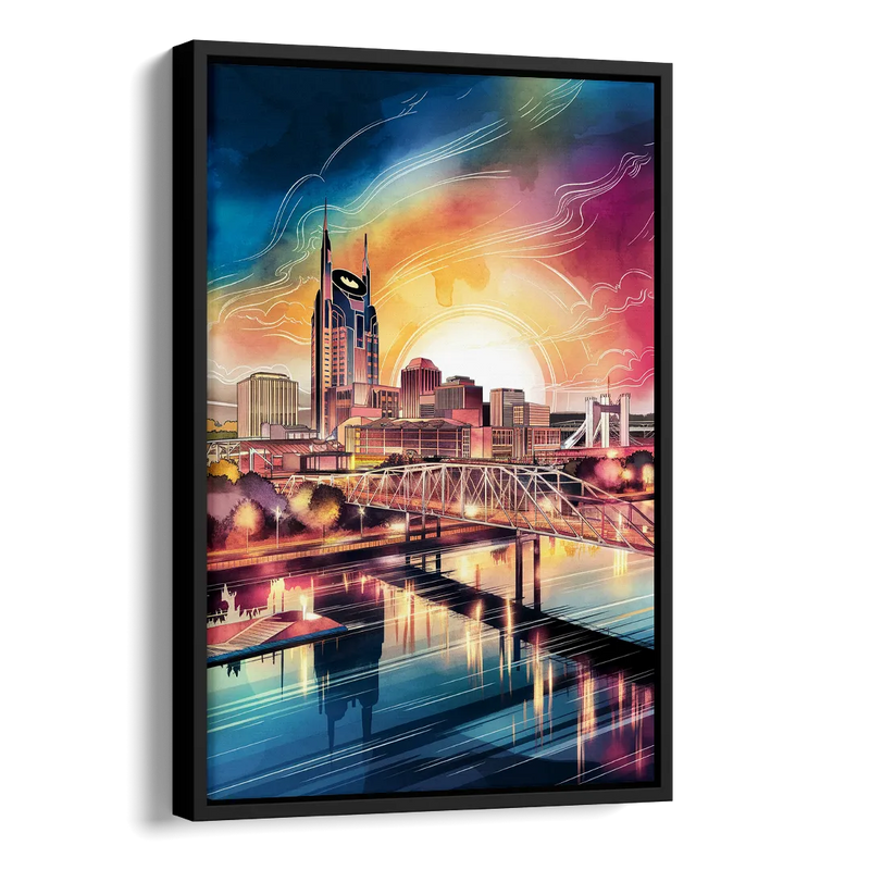 Nashville Iconic Locations Side - Black Canvas Wall Art