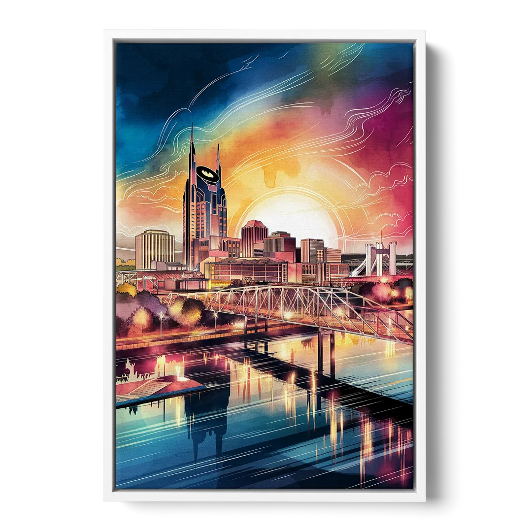 Nashville Iconic Locations Front - White Canvas Wall Art