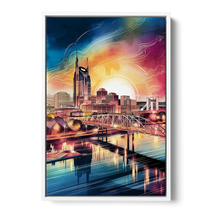 Nashville Iconic Locations Front - White Canvas Wall Art