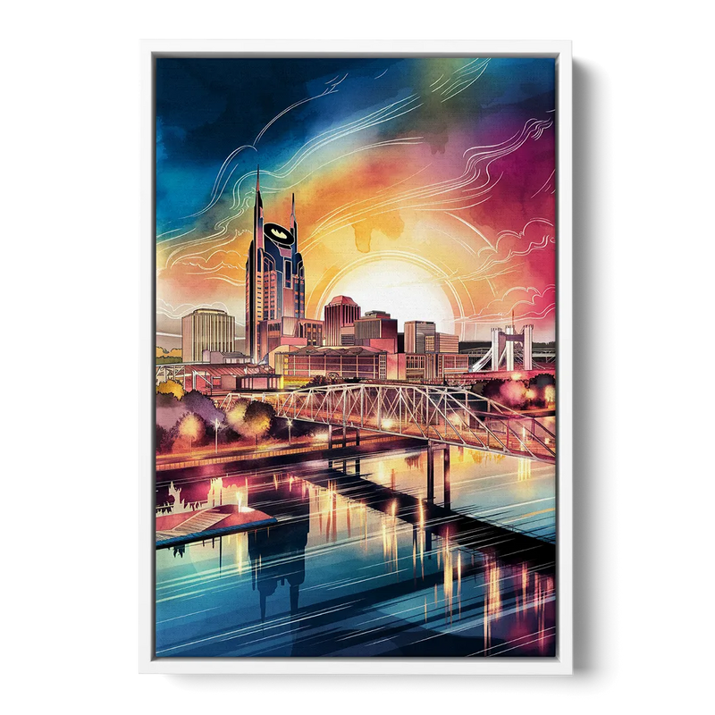 Nashville Iconic Locations Front - White Canvas Wall Art