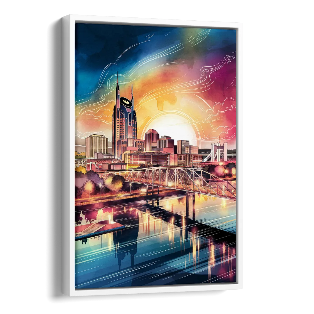 Nashville Iconic Locations Side - White Canvas Wall Art