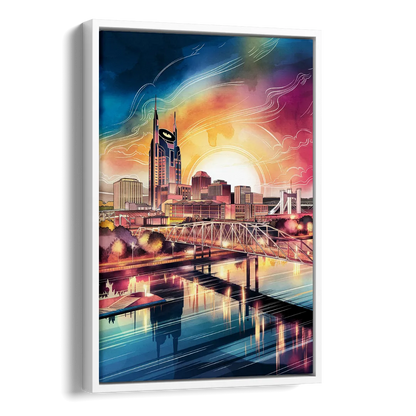 Nashville Iconic Locations Side - White Canvas Wall Art