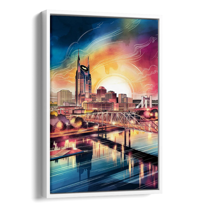 Nashville Iconic Locations Side - White Canvas Wall Art