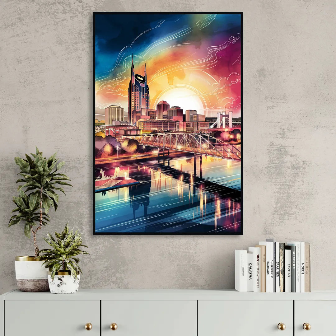 Nashville Iconic Locations Sitting Room - Black Canvas Wall Art