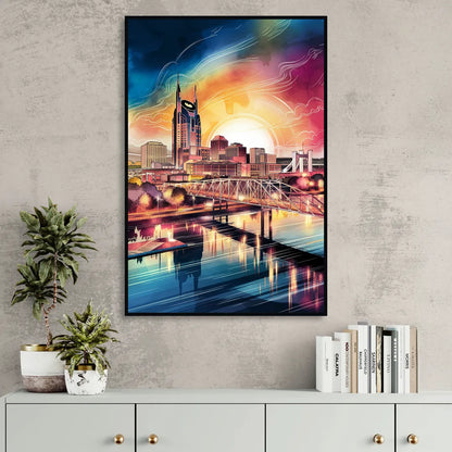 Nashville Iconic Locations Sitting Room - Black Canvas Wall Art