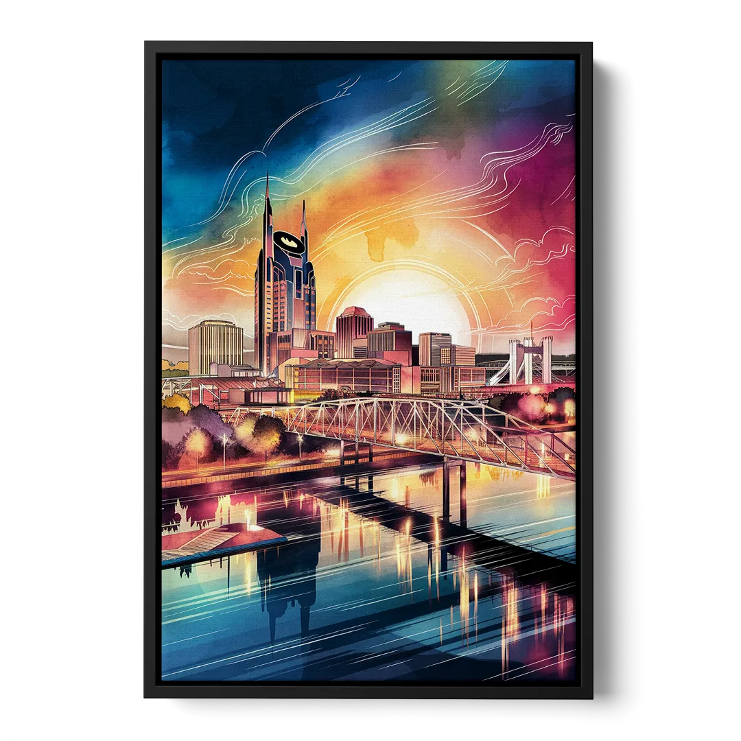 Nashville Iconic Locations Front - Black Canvas Wall Art