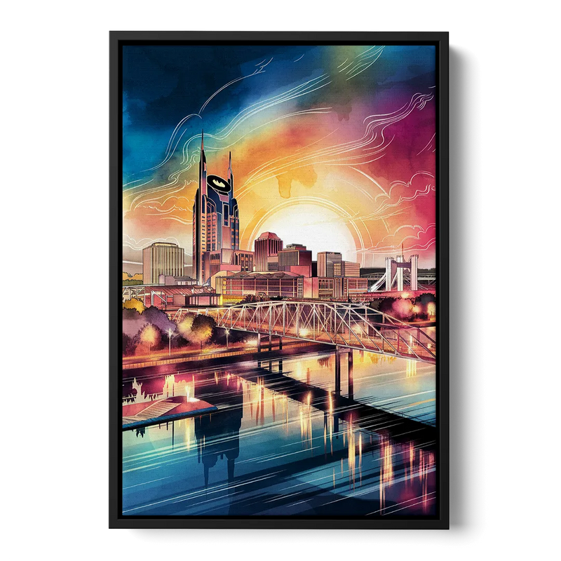 Nashville Iconic Locations Front - Black Canvas Wall Art