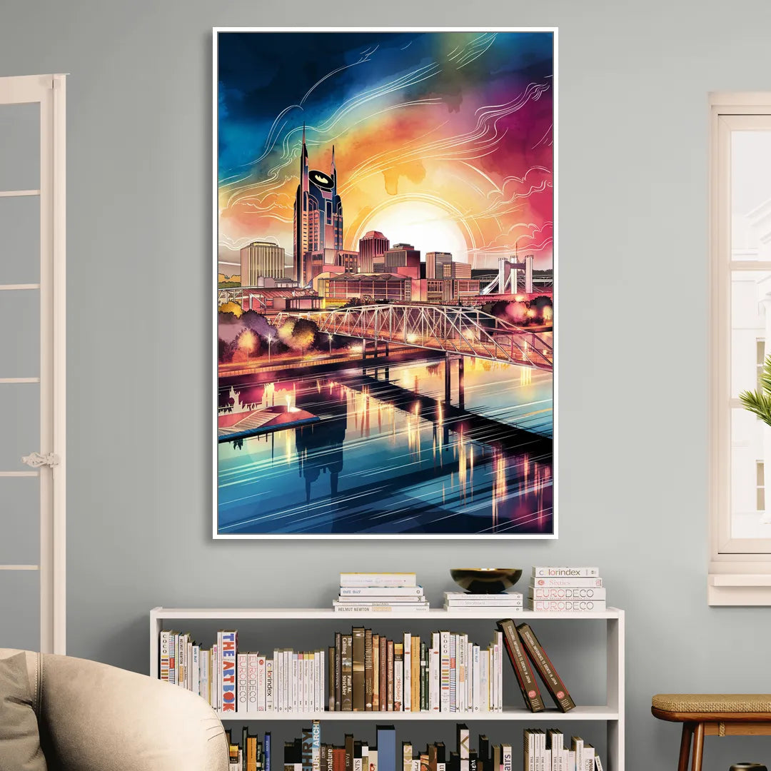 Nashville Iconic Locations Sitting Room - White Canvas Wall Art