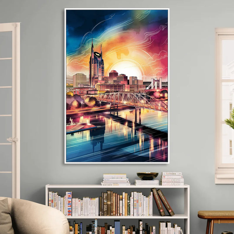 Nashville Iconic Locations Sitting Room - White Canvas Wall Art