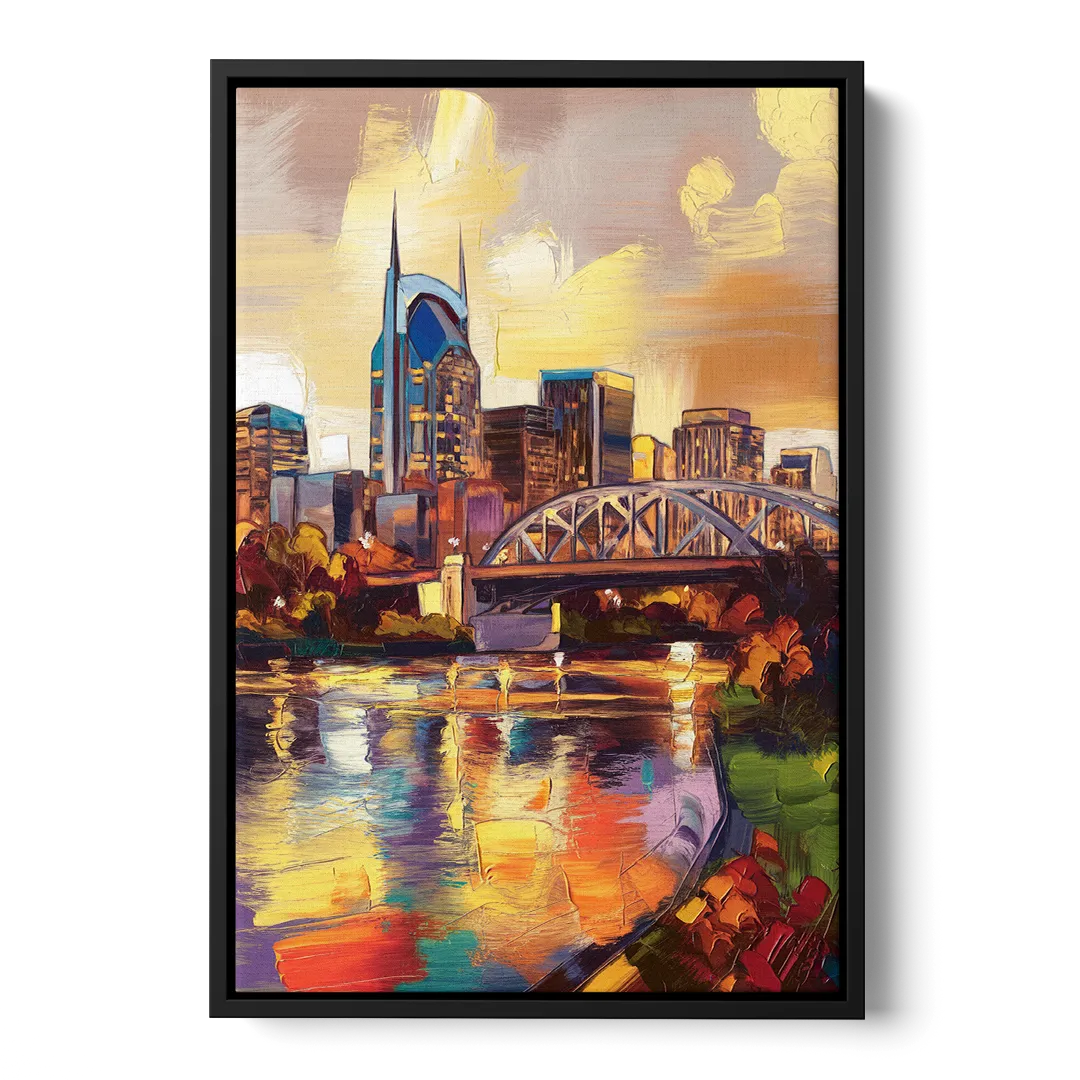 Nashville Scenic Riverfront Front - Black Canvas Wall Art