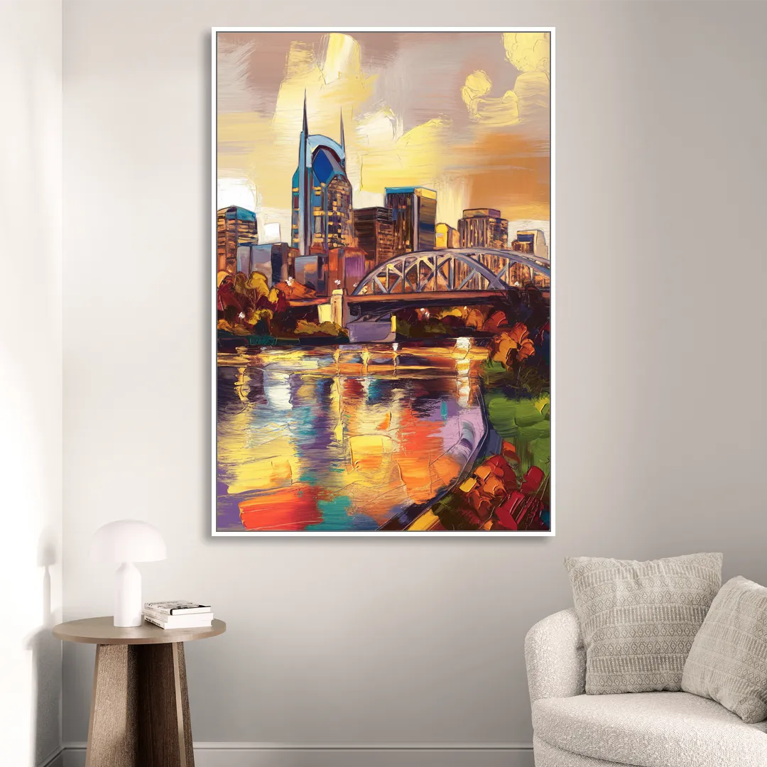 Nashville Scenic Riverfront Sitting Room - White Canvas Wall Art