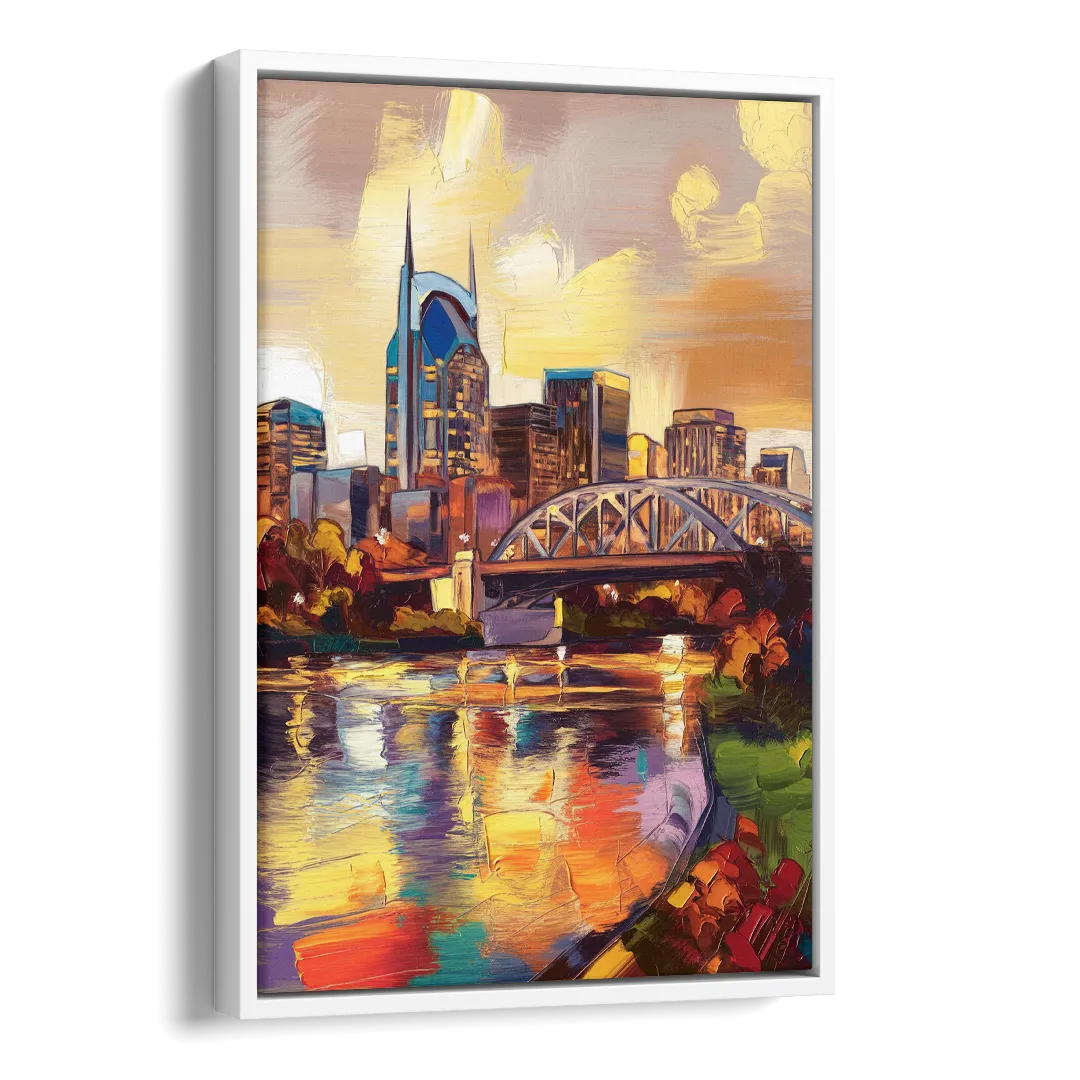Nashville Scenic Riverfront Side - White Canvas Wall Art
