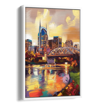 Nashville Scenic Riverfront Side - White Canvas Wall Art