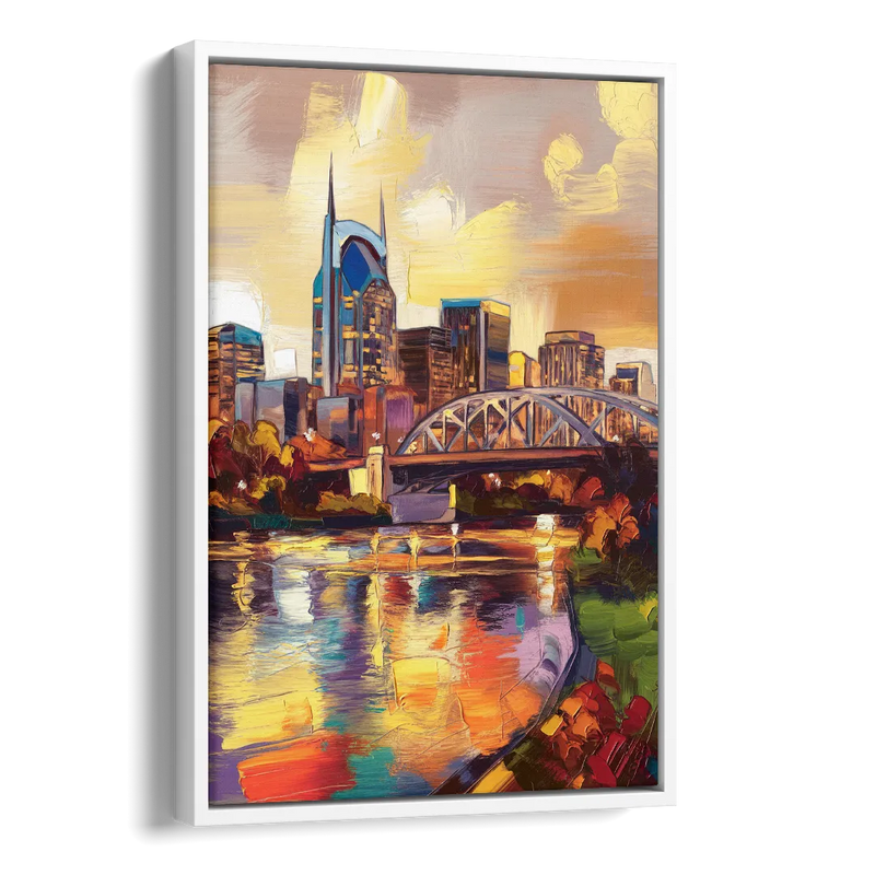 Nashville Scenic Riverfront Side - White Canvas Wall Art