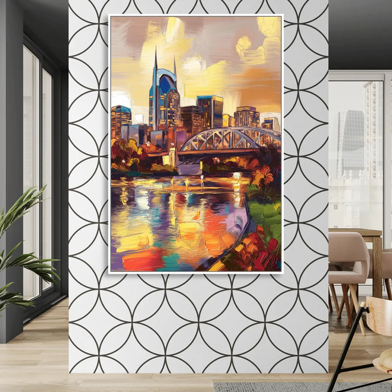 Nashville Scenic Riverfront Living Room - White Canvas Wall Art