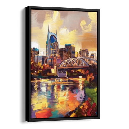 Nashville Scenic Riverfront Side - Black Canvas Wall Art