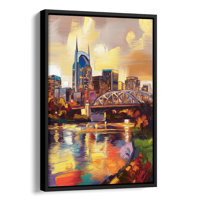 Nashville Scenic Riverfront Side - Black Canvas Wall Art